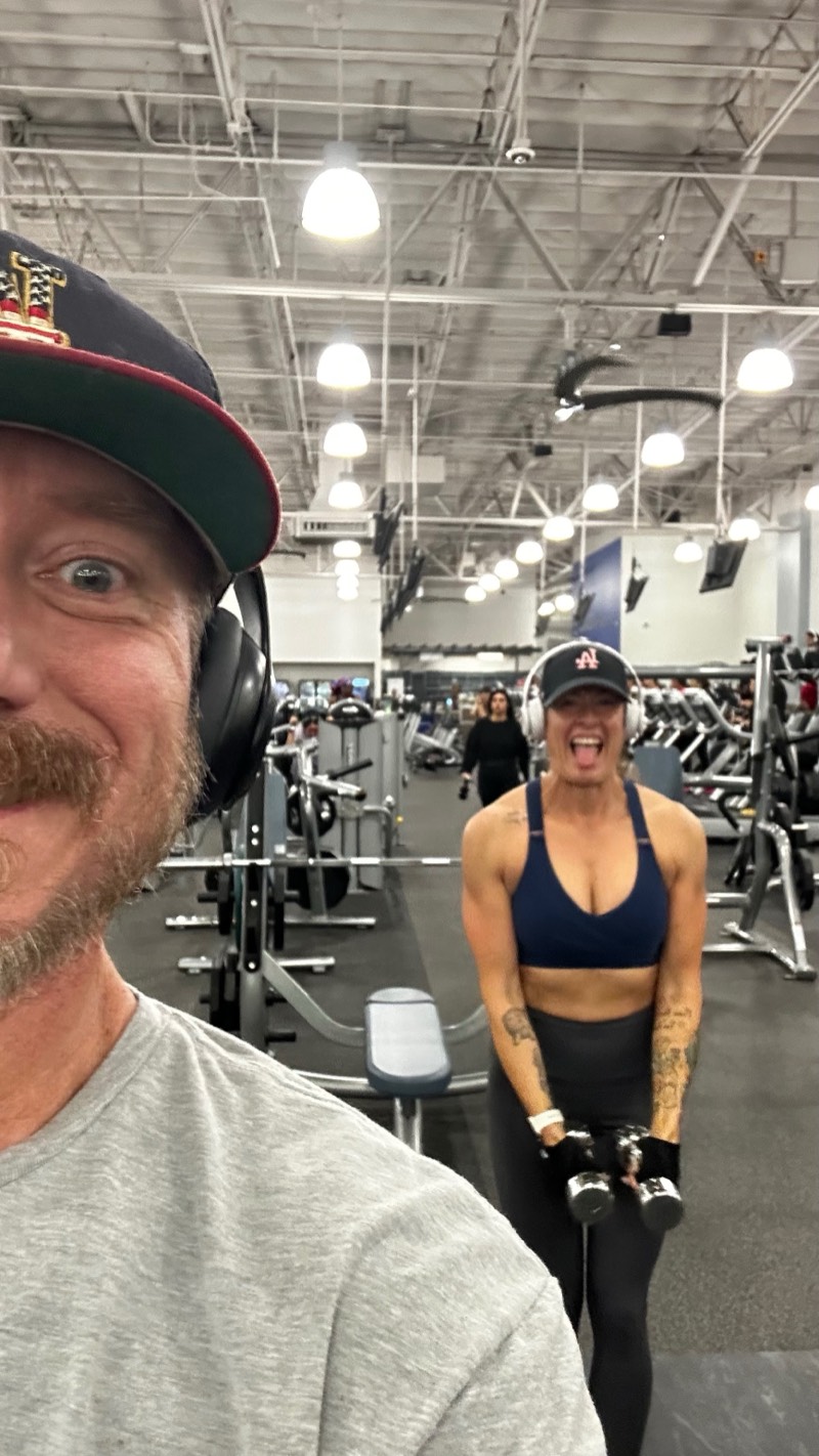 Geoff and Jenn training in the gym